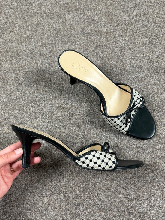 LOFT Shoes - Y2K Loft Black White Polka Dot Textile Open Toe Dainty Kitten Heels Women’s 8.5